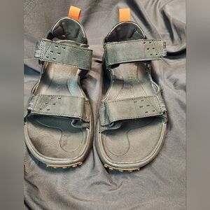 Black Timberland Sandals with Orange Accents